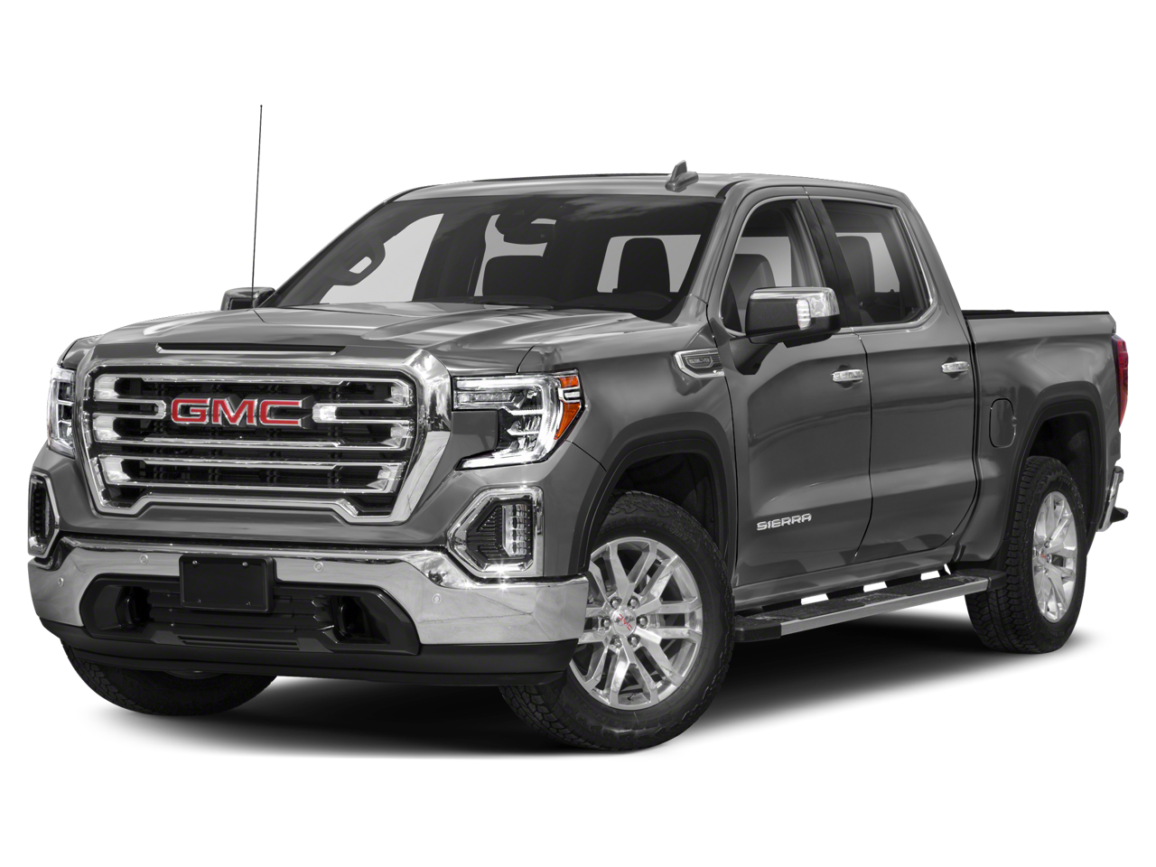 2019 GMC Sierra 1500 SLT in Quicksilver Metallic — front three-quarter view