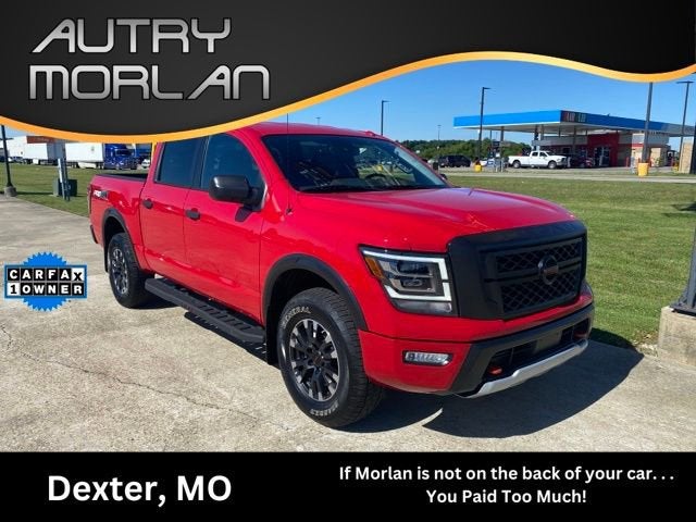2021 Nissan Titan PRO-4X in Red — front three-quarter view