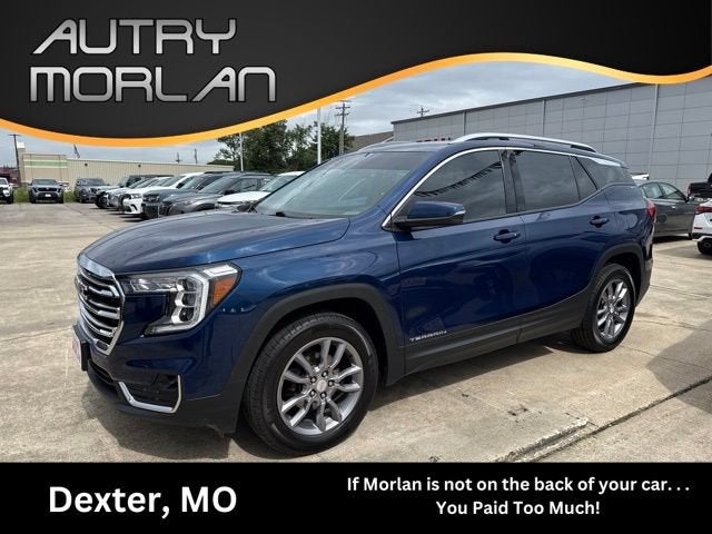 2022 GMC Terrain SLT in Marine Metallic — front three-quarter view