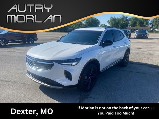 2023 Buick Envision Essence in White Frost Tricoat — front three-quarter view